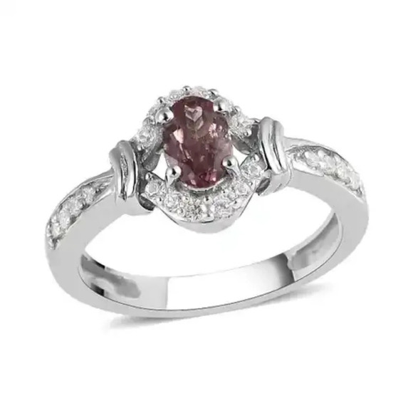 Natural Color Change Garnet & White Zircon Ring & Pendant Halo Style Set. - Picture 2 of 5